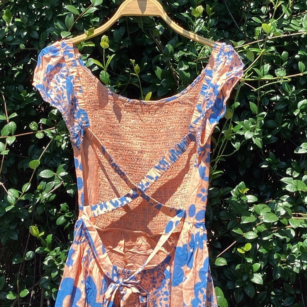NWT Free People Ultraviolet Backless Floral Dress - Blue and Peach Size Medium 8 - Picture 6 of 10